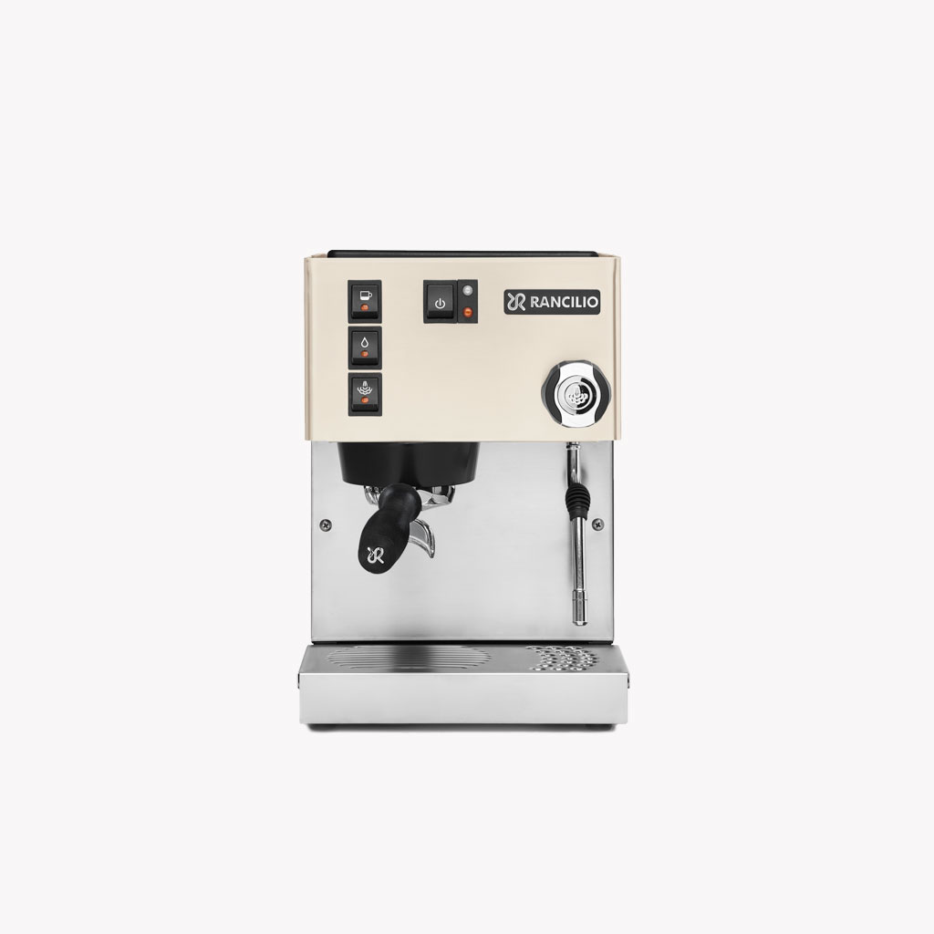 Vue de face de la machine à café Silvia blanche