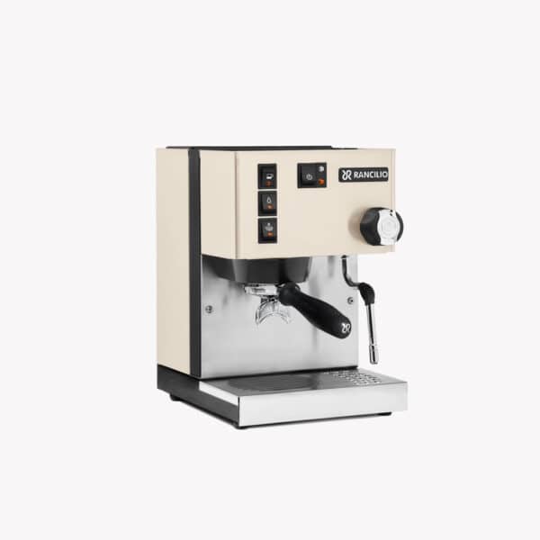 Vue de 3/4 de la machine à café Silvia blanche